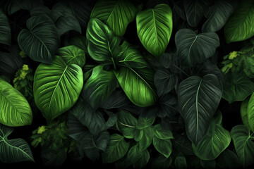 colourful nature tropical art background green leaf jungle palm tree forest. Generative AI.