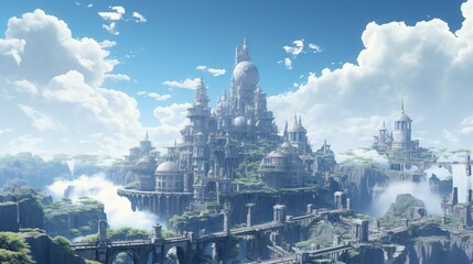 Landscape with castle. AI generated art illustration.