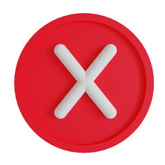 Fototapeta premium 3D Red Round Close Button Icon. Cross Negative Sign. Cut Out.