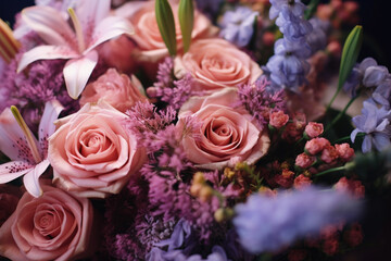Closeup view on bouquet with different flowers