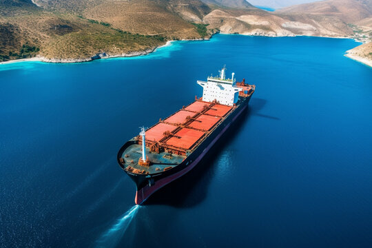 View on huge bulk carrier ship at sea