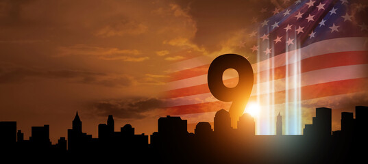 Patriot Day. Background with New York City Silhouette. September 11. 3d Illustration. - obrazy, fototapety, plakaty