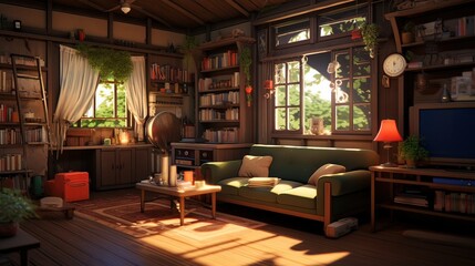 Interior of a hotel. AI generated art illustration.