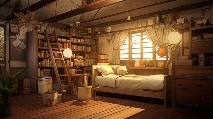 Interior of a hotel. AI generated art illustration.