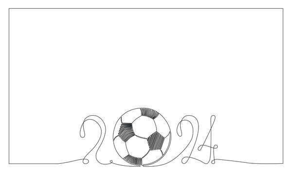 European international football championship symbol 2024 in Germany banner. Vector stock continues line ball illustration isolated on white background. Editable stroke single line. 
