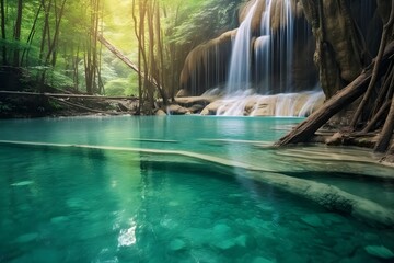 beautiful view of the waterfall with a clear river