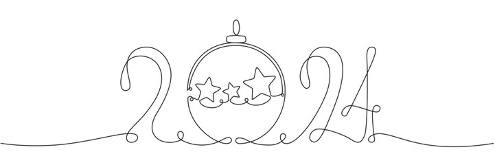2024 continuous single line sign. Vector stock illustration isolated on white background for design template new year banner, flyer, greeting card. Editable stroke.