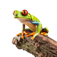 red eyed green tree frog sitting on a branch closeup isolated on transparent background