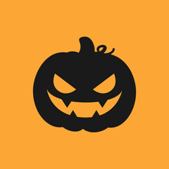 Jack O Lantern Pumpkin silhouette icon, simple flat vector sign. Halloween Trick or Treat holiday symbol, logo illustration.