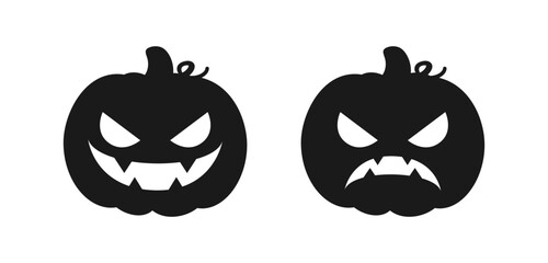 Jack O Lantern Pumpkin silhouette icon, simple flat vector sign. Halloween Trick or Treat holiday symbol, logo illustration.