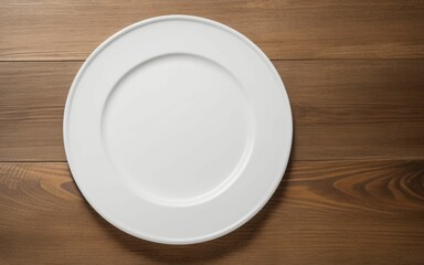 white plate seen from above on wooden table
