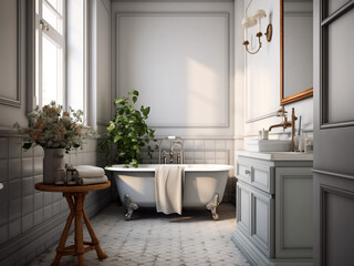 Fototapeta premium Sophisticated classic bathroom interior. AI Generate. 