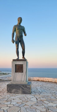 skyros or skiros statue of englysh poet rubert brooke in sunset hour greece