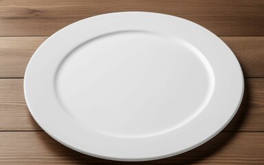 white plate seen from above on wooden table