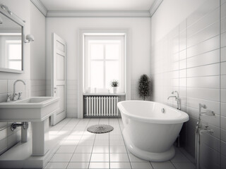 Fototapeta na wymiar Timeless white bathroom exuding sophistication. AI Generate. 