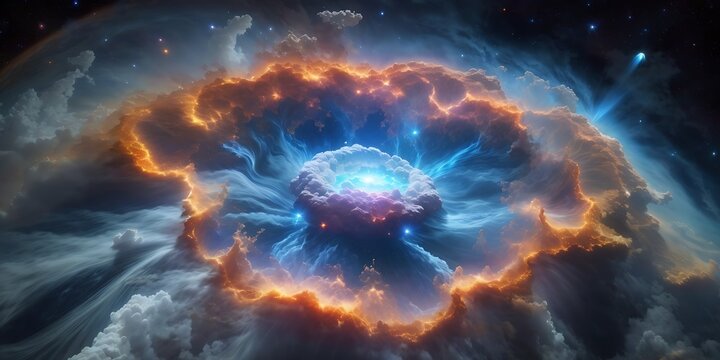 They marveled at the beauty of a nearby nebula, its swirling clouds of gas and dust like an abstract painting in the cosmos.