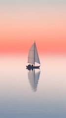 Sailing yacht in the sea at sunset. Landscape with lonely sailboat. Minimalist sailing concept desig. Generative AI.