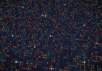 Programming computer code. Digital background constructed with different symbols. Abstract visualization of coding. Vector illustration.