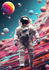 Fototapeta premium Astronaut in space with universe background in pastel colors. Generative Ai.