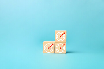 Target goal on wooden blocks, Business strategy planning management, Business process and workflow...
