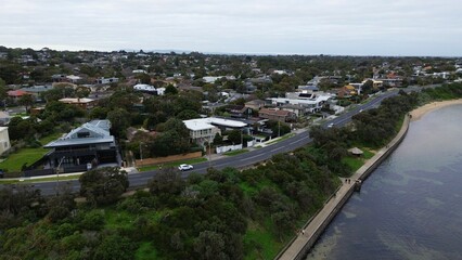 aerial view of beach Rd above the ocean next to it