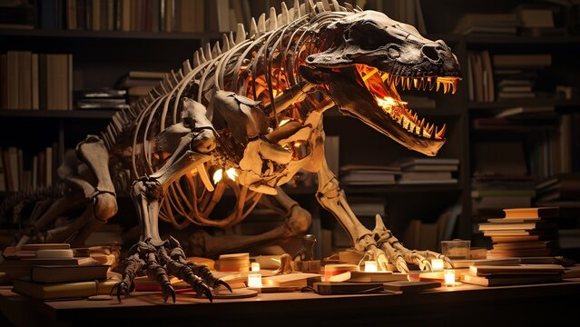 Photo dinosaur skeletons in the museum.Ai generated