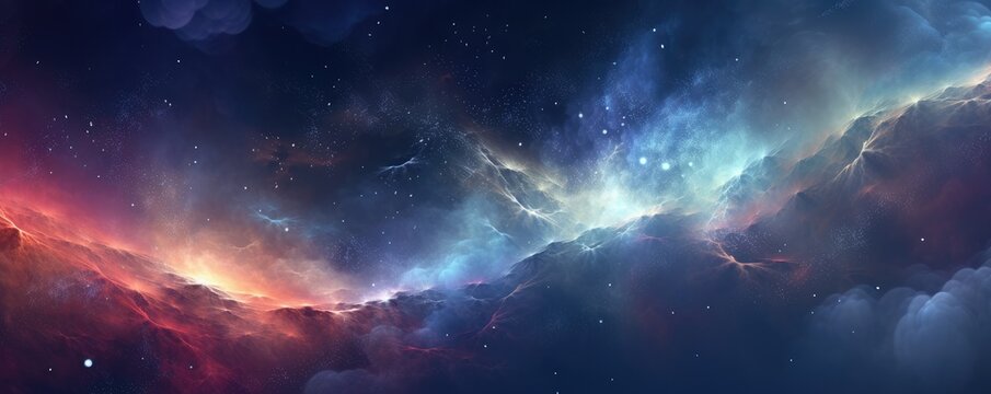 Fototapeta Colorful, stars and space background, panorama universe wallpaper panorama. Generative Ai.