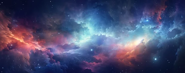 Deurstickers Colorful, stars and space background, panorama universe wallpaper panorama. Generative Ai. © annamaria