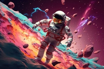 Fototapeta premium Astronaut is walking in space with universe background. Generative Ai.