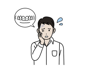 ワイヤー矯正で歯が痛む若い男性