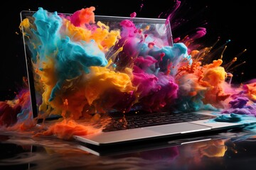 Fototapeta na wymiar laptop computer with dark screen and color