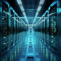 Fototapeta premium A room of computer servers. Generative ai. 