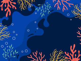 Sea animal underwater ocean world background concept. Vector flat graphic design illustration