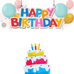 Colorful Birthday Card with Cake and Balloons - Joyful Celebration Illustration