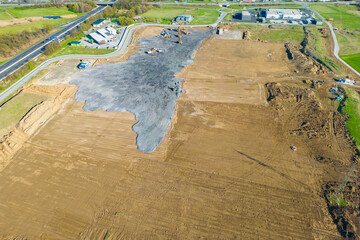 Aerial view of massive consumption of former agricultural land under construction in Austria