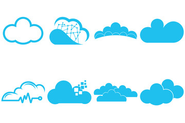 Set of clouds isolated on white background. Weather signs. blue paper stickers. Collection of clouds icon