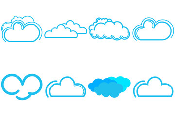 Set of clouds isolated on white background. Weather signs. blue paper stickers. Collection of clouds icon