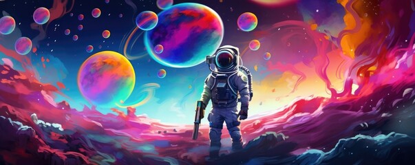 Fototapeta premium Astronaut in space with universe background in pastel colors. Generative Ai.