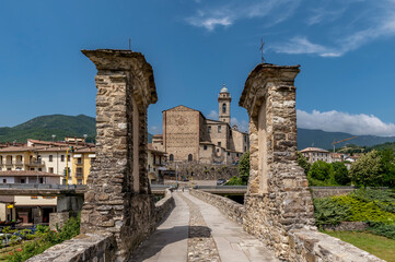 A glimpse of Bobbio, Italy, framed by the ancient hunchback bridge