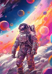 Astronaut in space with universe background in pastel colors. Generative Ai.