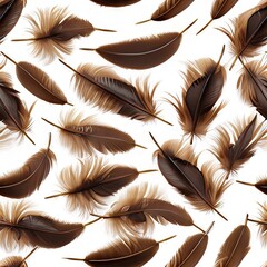 Seamless Patterns brown feather on white background, generative AI