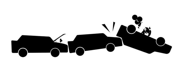 silhouette illustration of a car having an accident