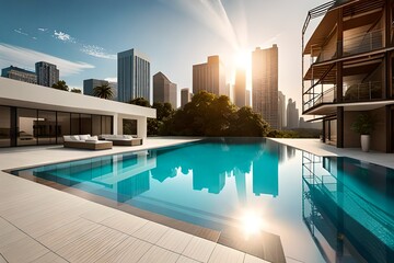 Fototapeta premium pool at night generated by AI