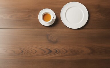 white plate seen from above on wooden table
