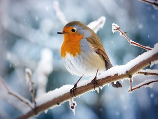 A robin on a branch in the snow