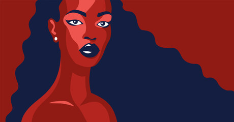 Woman portrait in red and blue colors