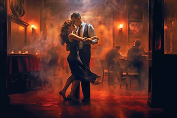 Tanzendes Paar in einer Jazzbar in der Nacht  - obrazy, fototapety, plakaty