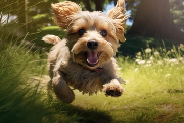 cute happy dog running and playing outside, AI Generated