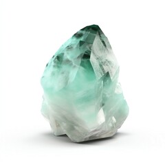Amazonite crystal with shadow on white background