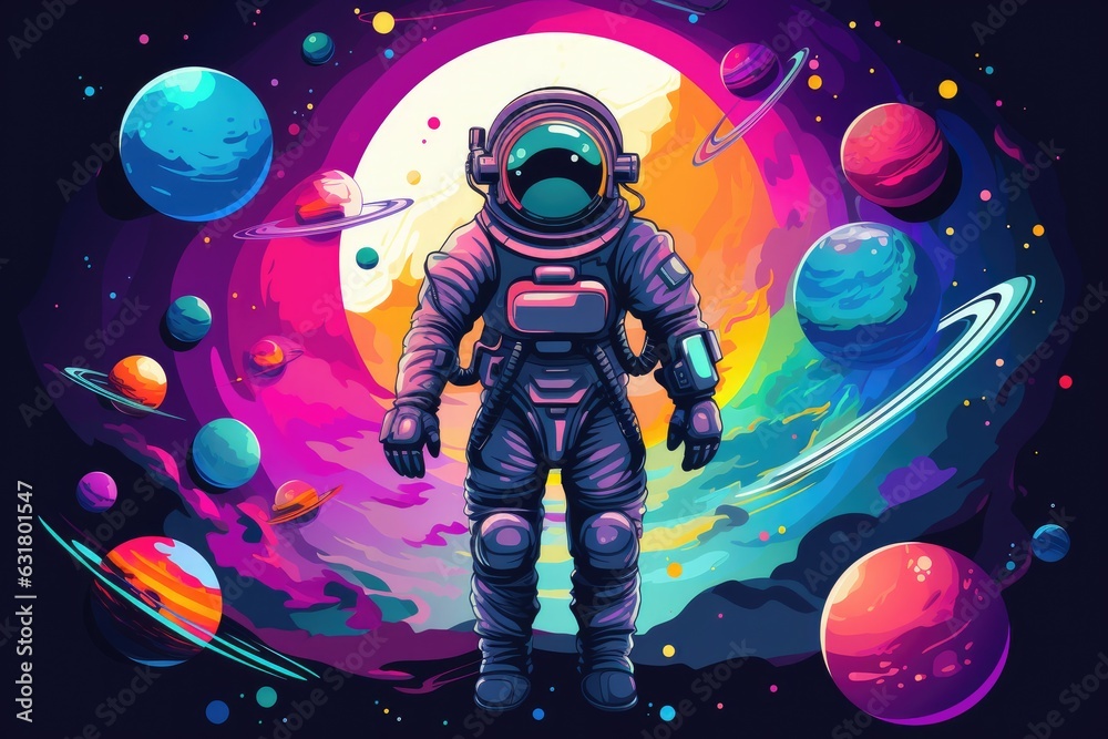 Wall mural astronaut in space with universe background in pastel colors. generative ai.